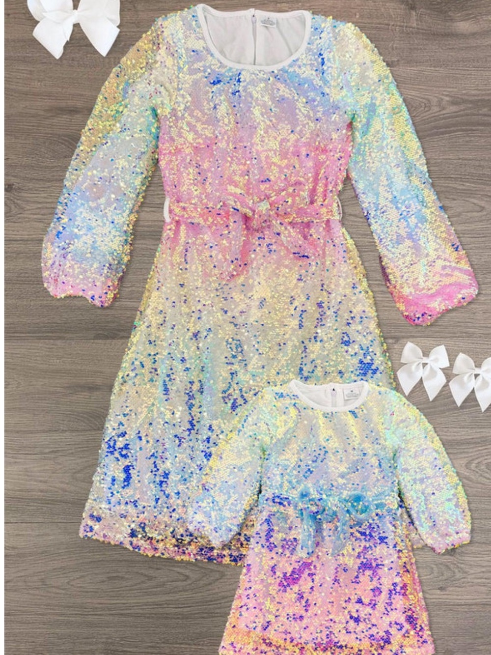 Iridescent Pastel Sequin Long Sleeve Dress